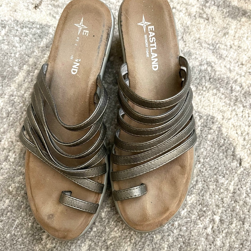 Eastland metallic strappy wedge sandal